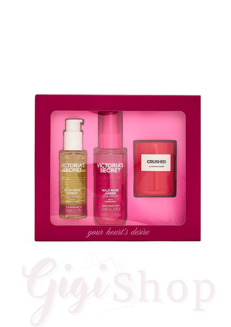 KIT DE PRESENTE DE 3 PEÇAS DA WILD ROSE AMBER DA VICTORIA'S SECRET